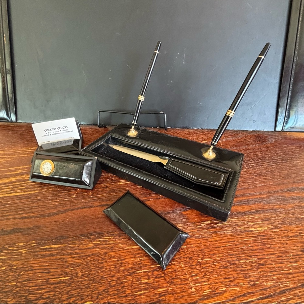 Vintage Dacasso Patent Leather Executive Desk Set (8x Pieces)